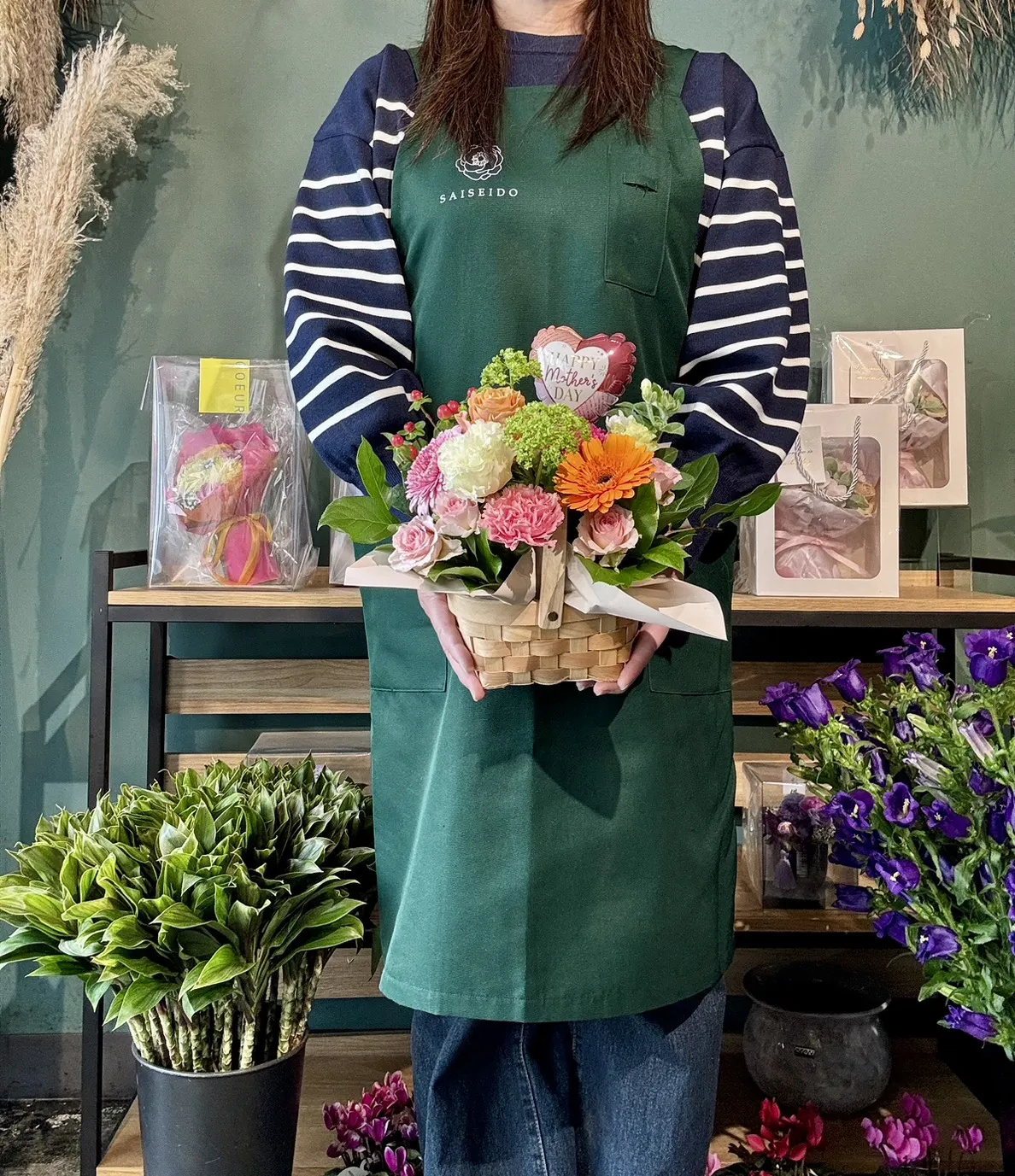 【限定30個】お母さんありがとうミックスバスケットアレンジ小